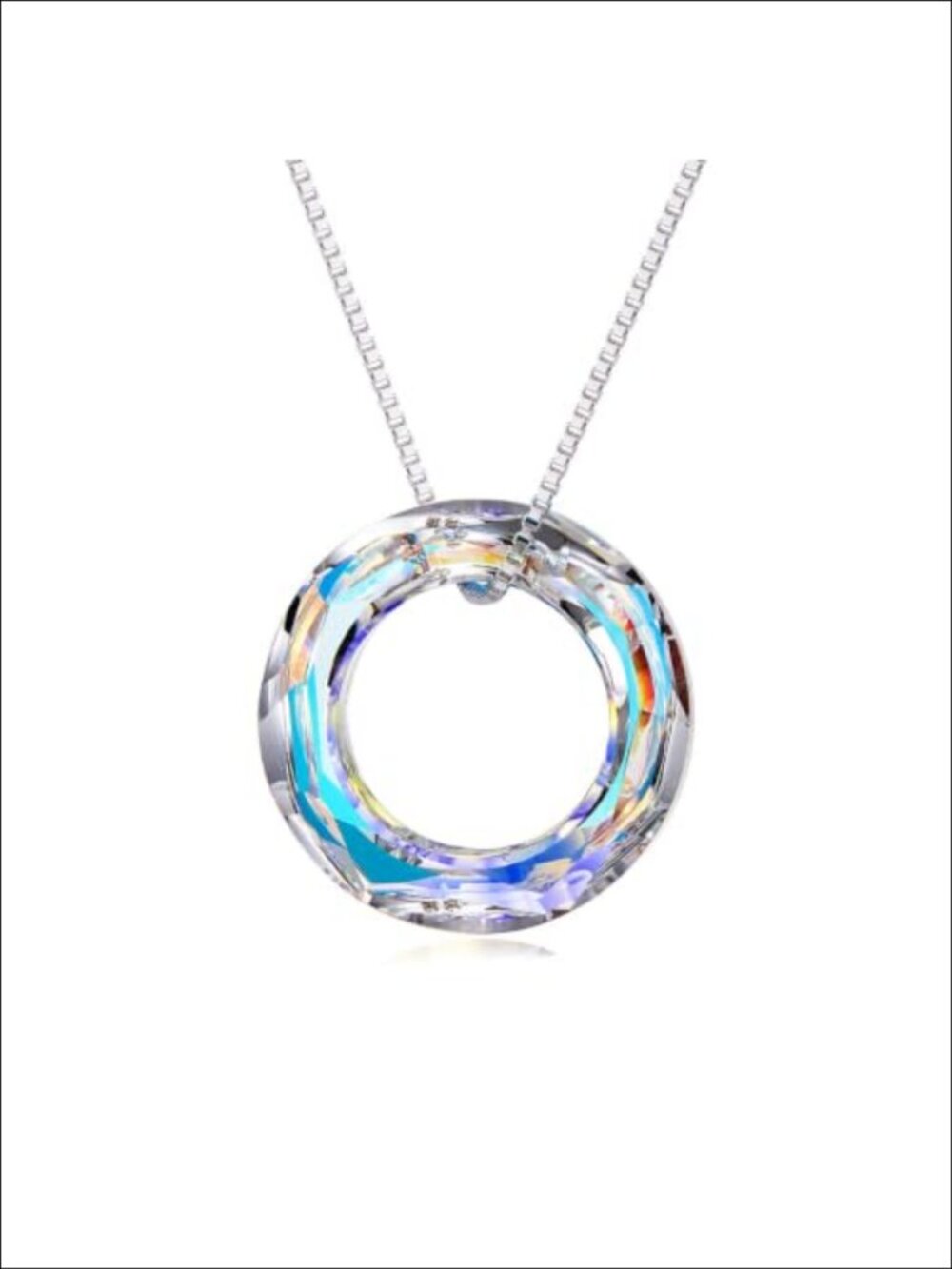 925 Sterling Silver Circle Crystal Necklace Box Chain Gift